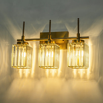 Applique murale moderne dorée à intensité variable, style cylindrique glamour pour salle de bain, applique murale en cristal pour coiffeuse