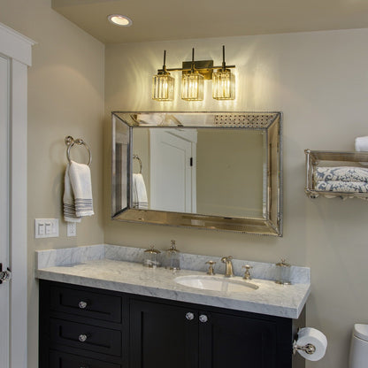 Applique murale moderne dorée à intensité variable, style cylindrique glamour pour salle de bain, applique murale en cristal pour coiffeuse