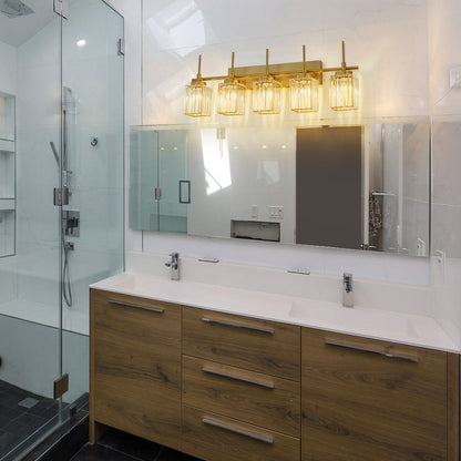 Applique murale moderne dorée à intensité variable, style cylindrique glamour pour salle de bain, applique murale en cristal pour coiffeuse