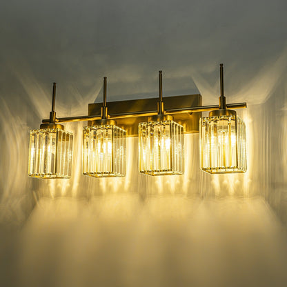 Applique murale moderne dorée à intensité variable, style cylindrique glamour pour salle de bain, applique murale en cristal pour coiffeuse