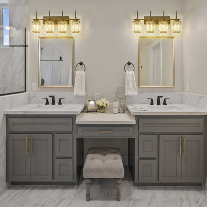 Applique murale moderne dorée à intensité variable, style cylindrique glamour pour salle de bain, applique murale en cristal pour coiffeuse