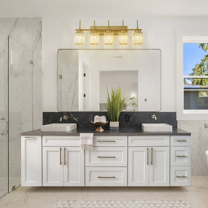 Applique murale moderne dorée à intensité variable, style cylindrique glamour pour salle de bain, applique murale en cristal pour coiffeuse