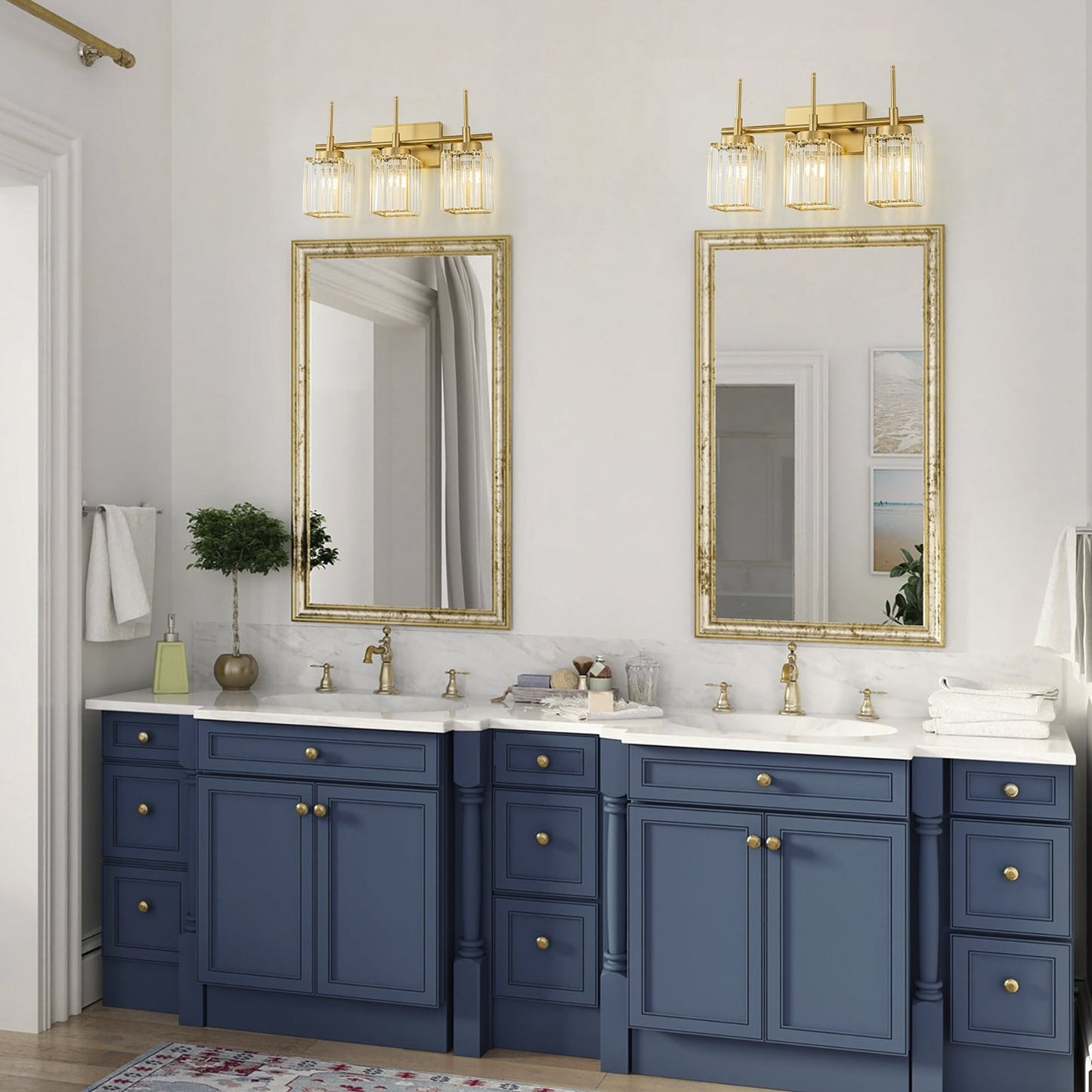 Applique murale moderne dorée à intensité variable, style cylindrique glamour pour salle de bain, applique murale en cristal pour coiffeuse