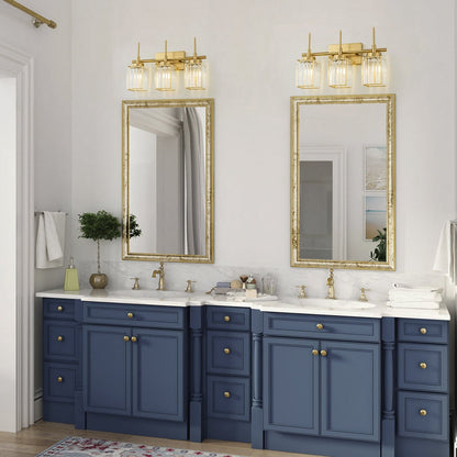 Applique murale moderne dorée à intensité variable, style cylindrique glamour pour salle de bain, applique murale en cristal pour coiffeuse