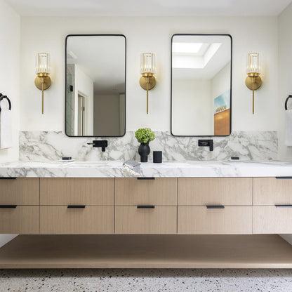 Applique murale moderne dorée à intensité variable, style cylindrique glamour pour salle de bain, applique murale en cristal pour coiffeuse