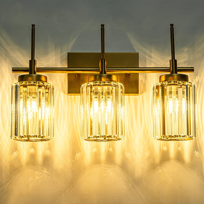 Applique murale moderne dorée à intensité variable, style cylindrique glamour pour salle de bain, applique murale en cristal pour coiffeuse