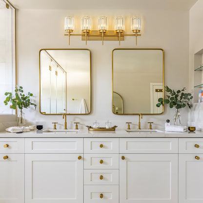 Applique murale moderne dorée à intensité variable, style cylindrique glamour pour salle de bain, applique murale en cristal pour coiffeuse