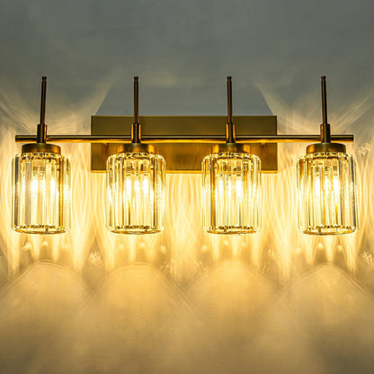 Applique murale moderne dorée à intensité variable, style cylindrique glamour pour salle de bain, applique murale en cristal pour coiffeuse