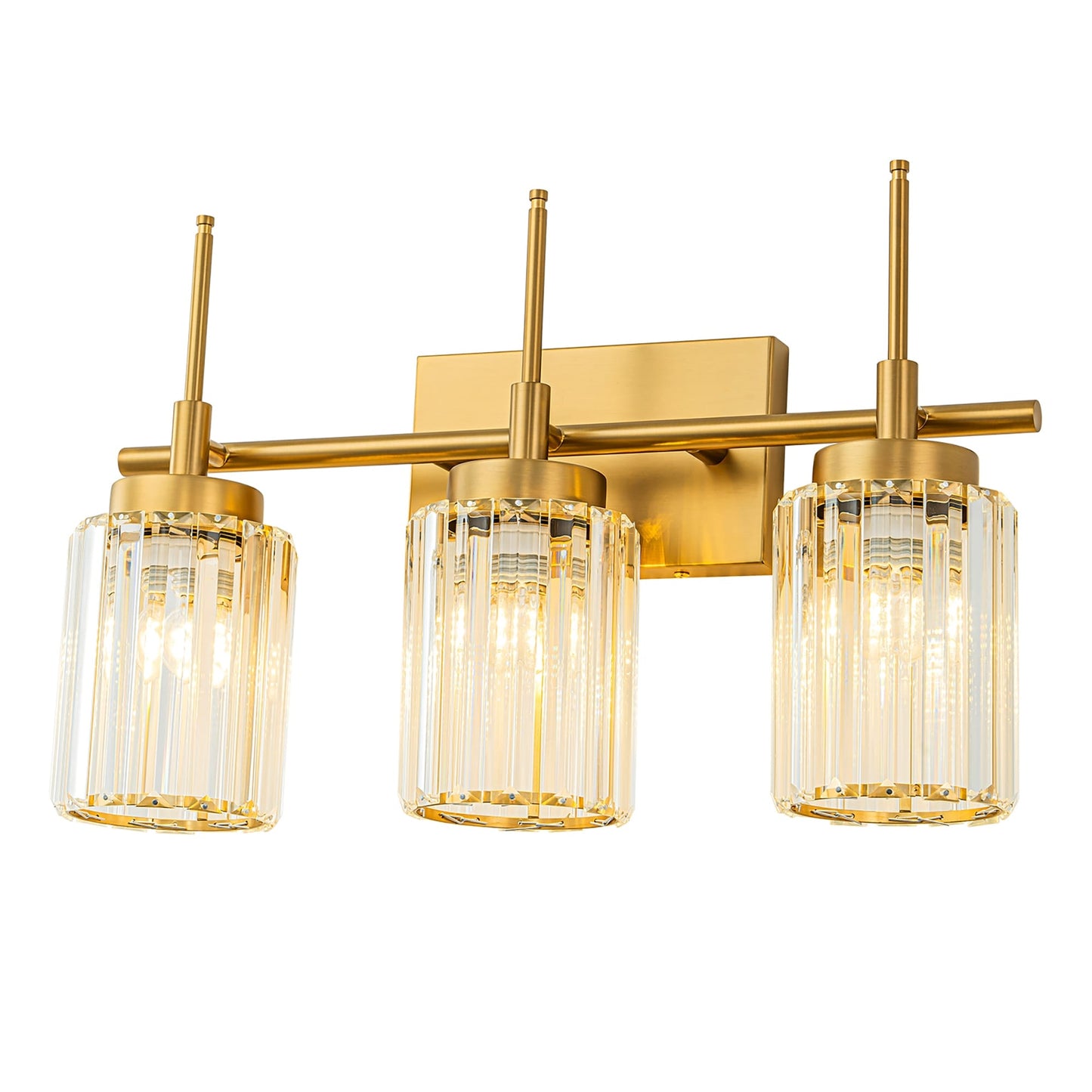 Applique murale moderne dorée à intensité variable, style cylindrique glamour pour salle de bain, applique murale en cristal pour coiffeuse