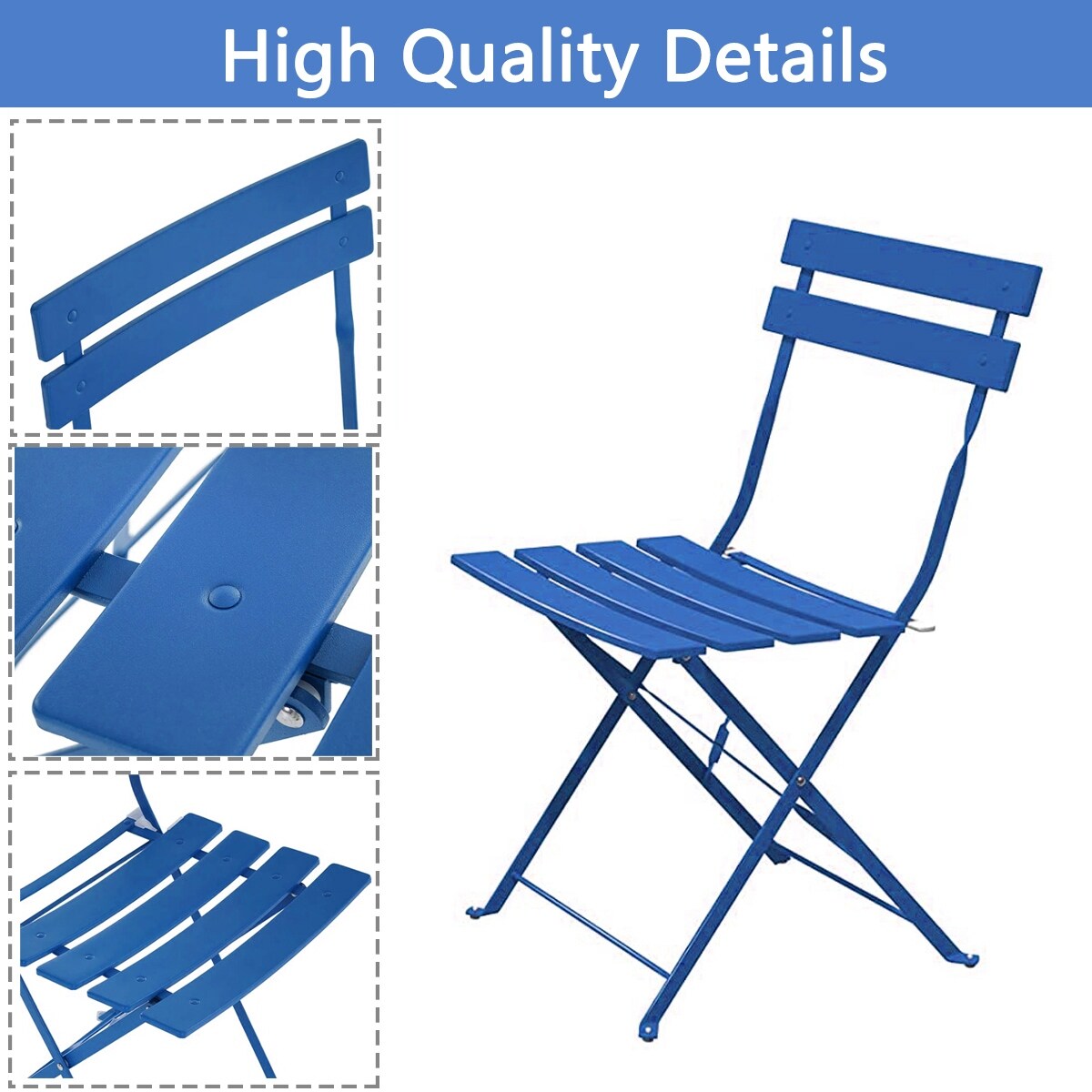 Ensemble bistro pliable en métal 3 pièces, résistant aux intempéries, idéal pour l'intérieur et l'extérieur, avec terrasse, jardin ou cour.