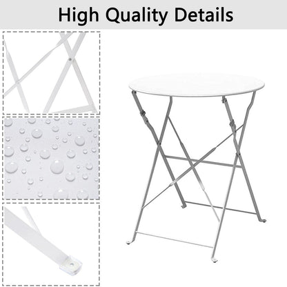Ensemble bistro pliable en métal 3 pièces, résistant aux intempéries, idéal pour l'intérieur et l'extérieur, avec terrasse, jardin ou cour.