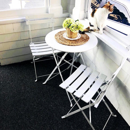 Ensemble bistro pliable en métal 3 pièces, résistant aux intempéries, idéal pour l'intérieur et l'extérieur, avec terrasse, jardin ou cour.