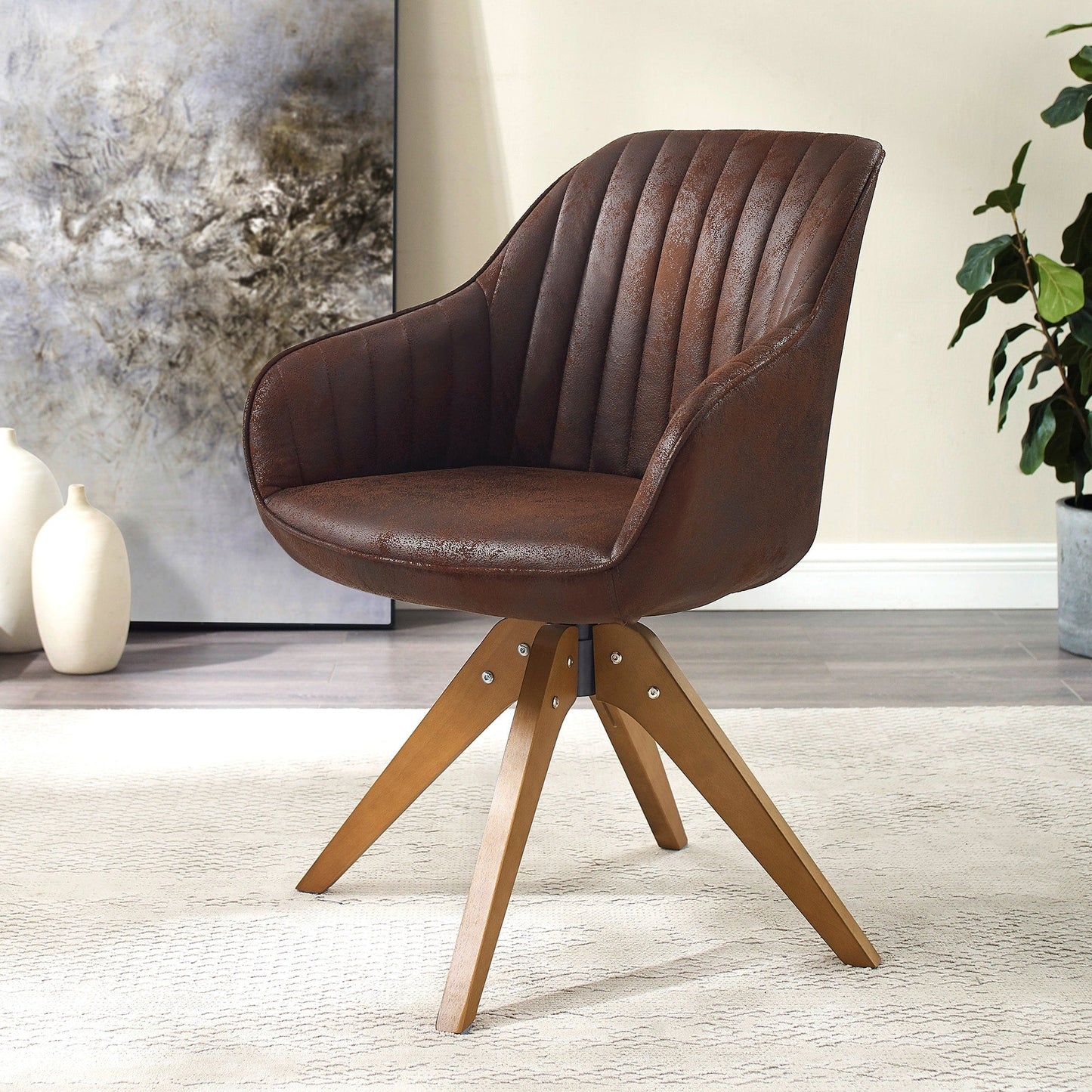Fauteuil pivotant Art Leon pour bureau à domicile moderne avec pieds en bois