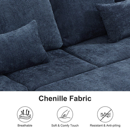 Canapé d'angle moderne en chenille d'angle avec canapé-lit gigogne, sièges de rangement, pouf et 2 coussins pour salon