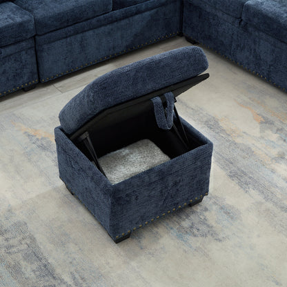 Canapé d'angle moderne en chenille d'angle avec canapé-lit gigogne, sièges de rangement, pouf et 2 coussins pour salon