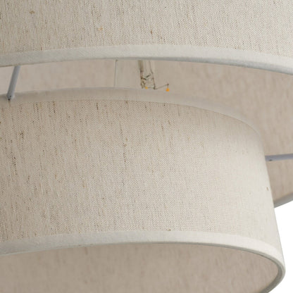 Suspension moderne en forme de tambour blanc cassé avec abat-jour à deux niveaux en lin