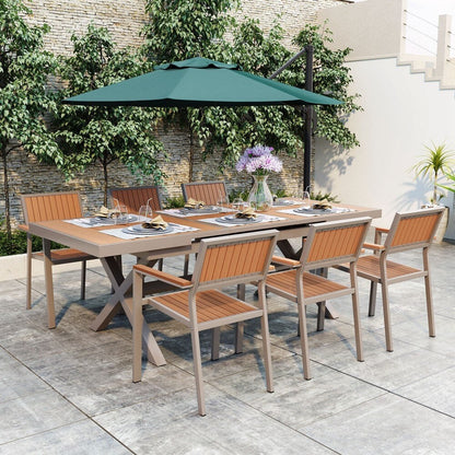 Ensemble de salle à manger d'extérieur moderne 7 pièces avec six chaises et une table extensible pour terrasse