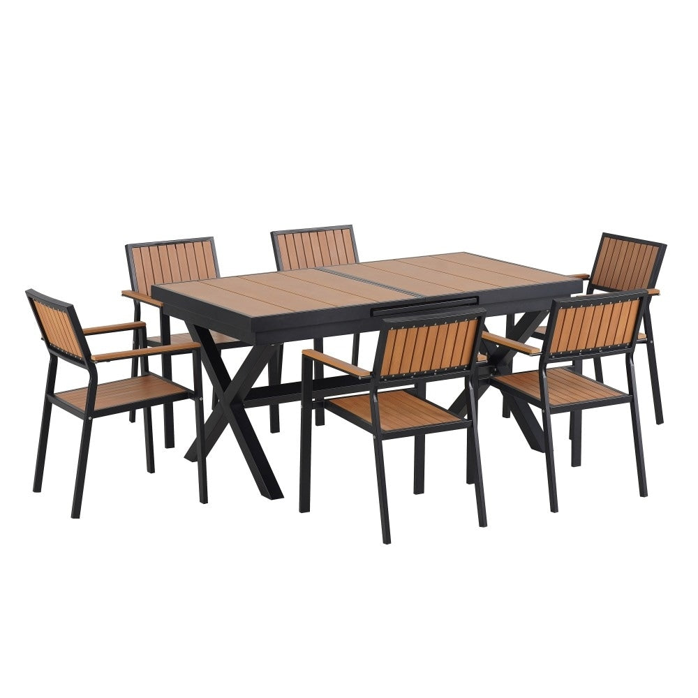 Ensemble de salle à manger d'extérieur moderne 7 pièces avec six chaises et une table extensible pour terrasse