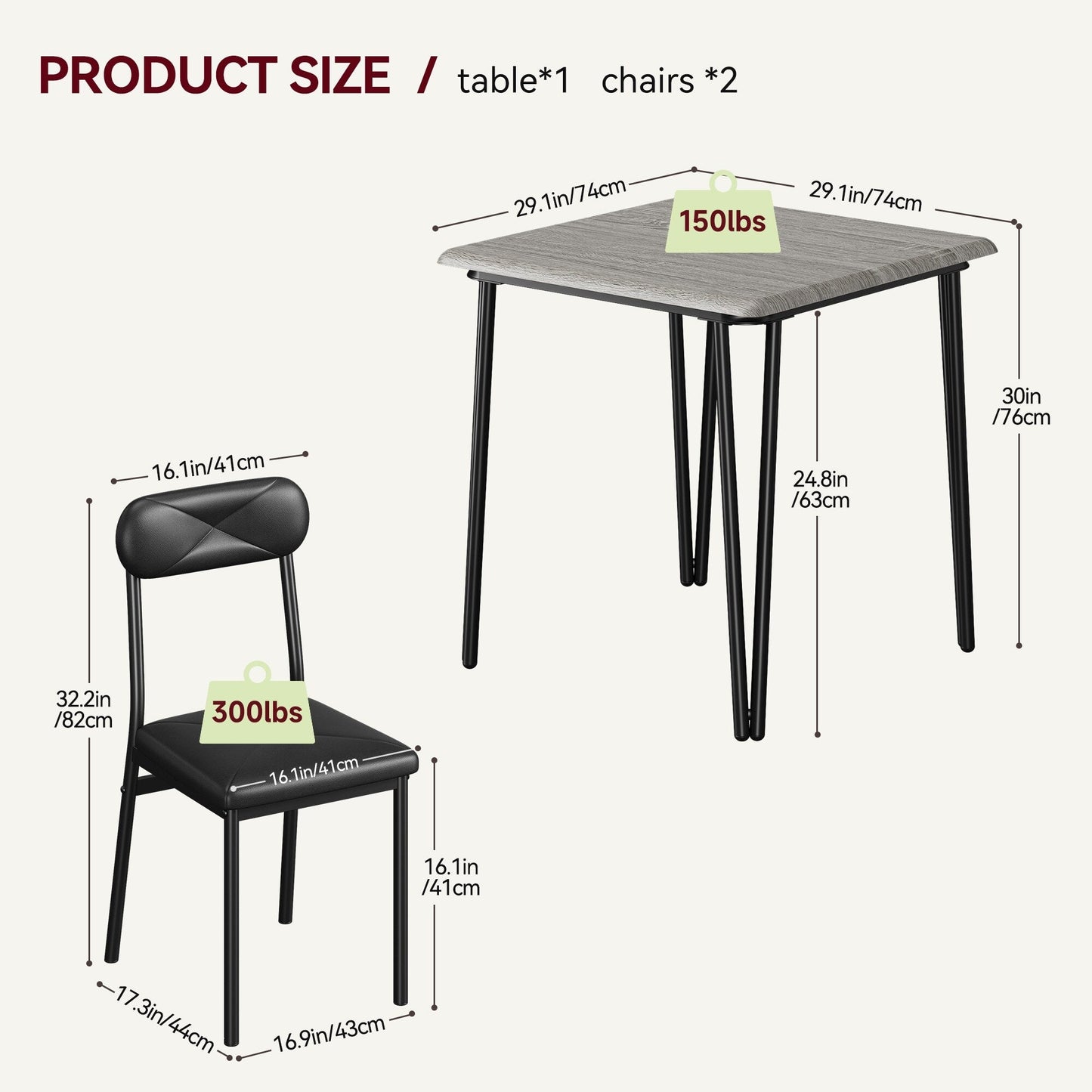 Ensemble table et chaises de cuisine moderne pour salle à manger - 3 pièces