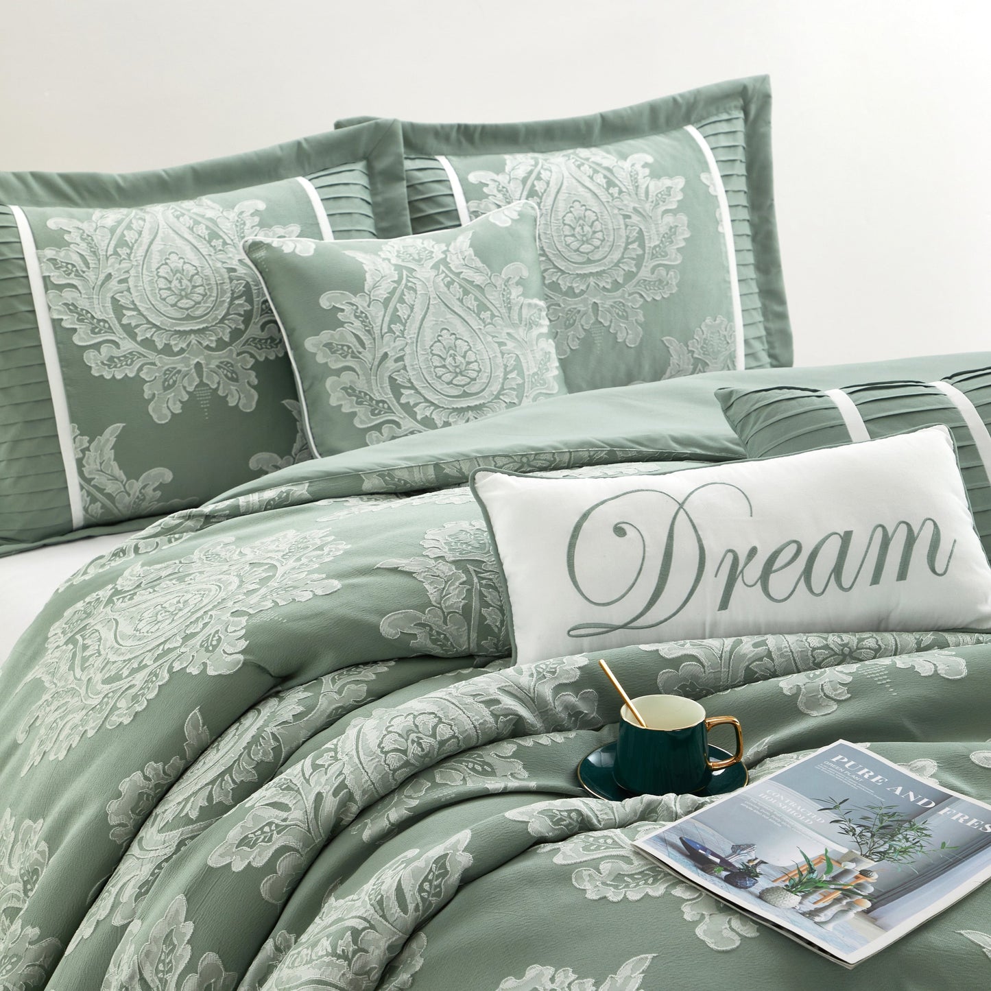 Ensemble de couette traditionnel damassé Nanshing Tiana 7 pièces