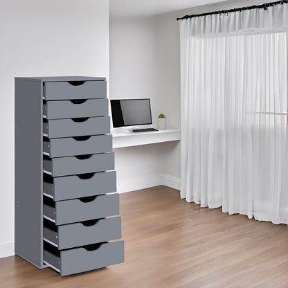 Meuble étroit en bois à 9 tiroirs avec glissières en douceur et étagère de rangement supérieure