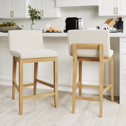 Tabouret de bar moderne Gracie, chaise rembourrée en tissu bouclé et pieds en bois brossé