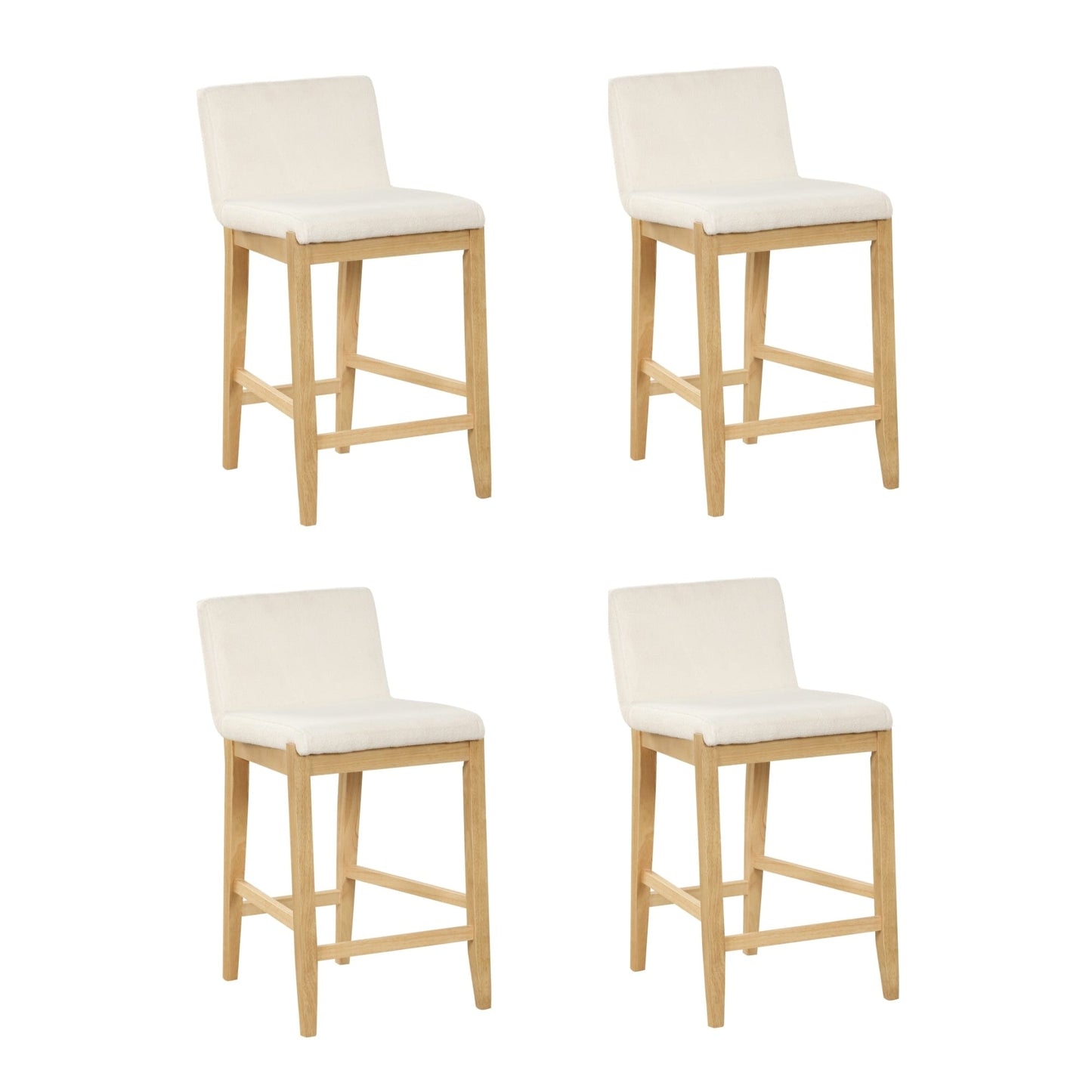 Tabouret de bar moderne Gracie, chaise rembourrée en tissu bouclé et pieds en bois brossé