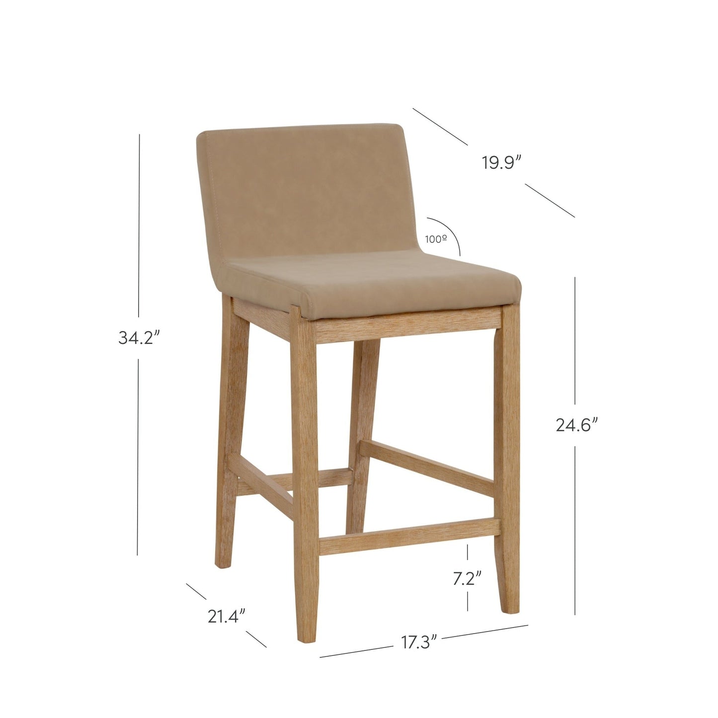 Tabouret de bar moderne Gracie, chaise rembourrée en tissu bouclé et pieds en bois brossé