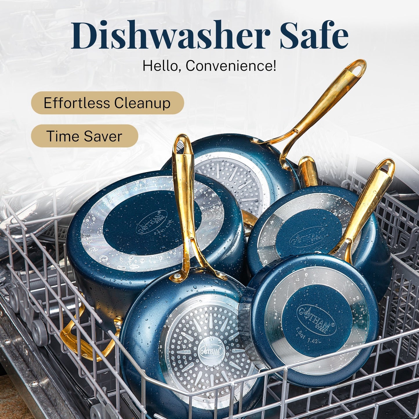 Ensemble de 15 pièces de casseroles et poêles Gotham Steel Natural Collection en céramique antiadhésive ultra-performante, coloris bleu marine