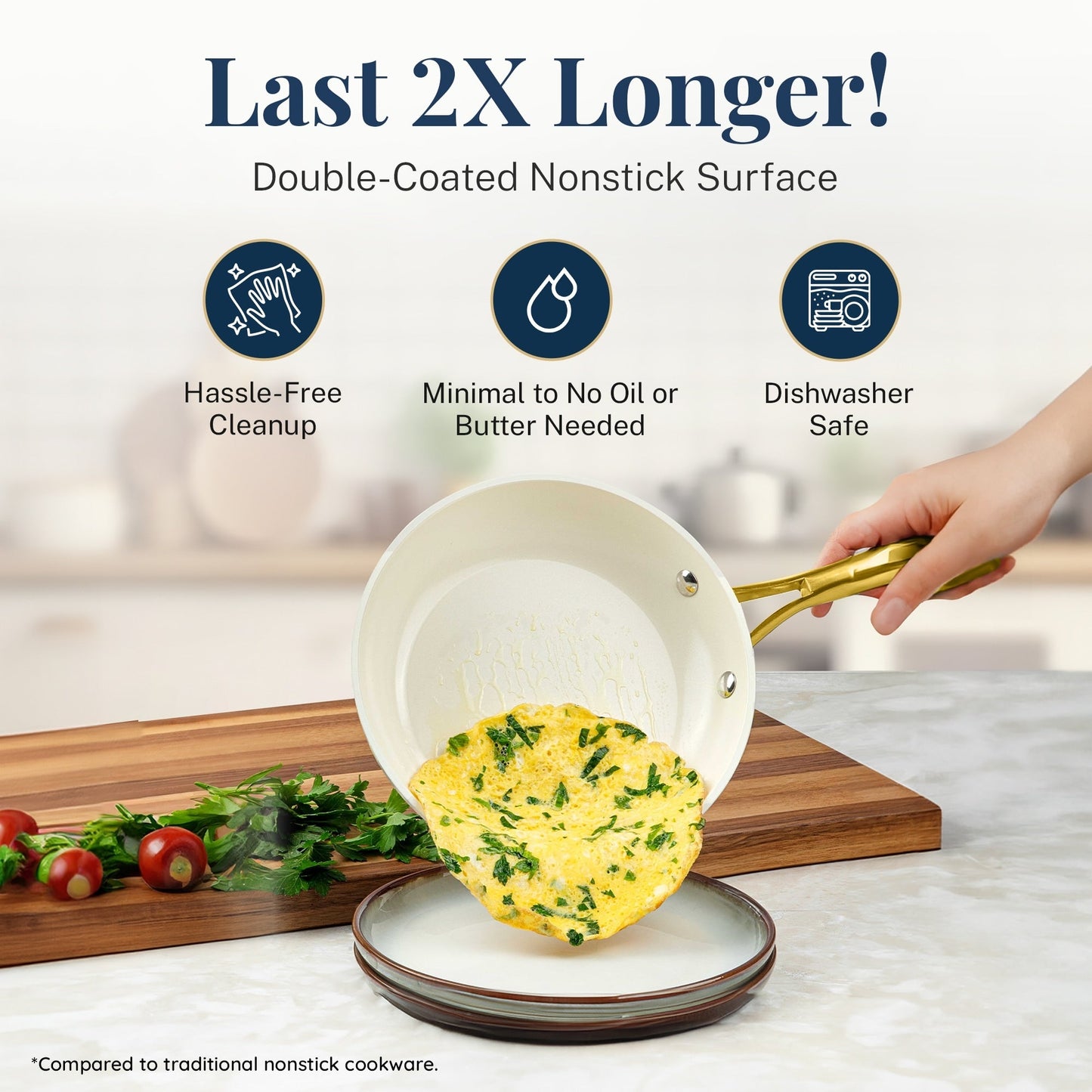 Ensemble de 15 pièces de casseroles et poêles Gotham Steel Natural Collection en céramique antiadhésive ultra-performante, coloris bleu marine