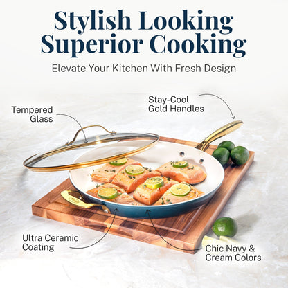 Ensemble de 15 pièces de casseroles et poêles Gotham Steel Natural Collection en céramique antiadhésive ultra-performante, coloris bleu marine