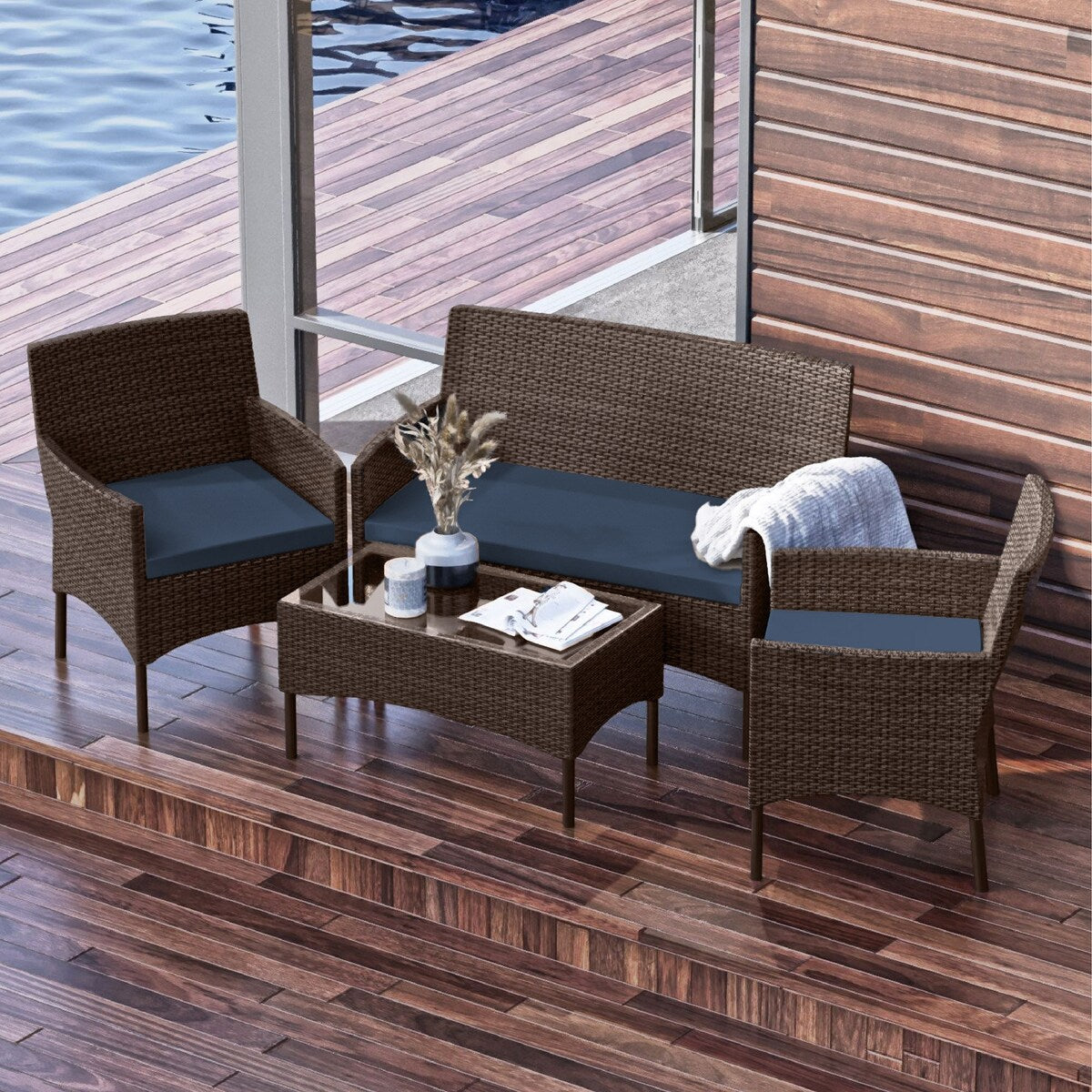 Ensemble de mobilier de patio en résine tressée Nestl 4 pièces - Ensemble de conversation pour patio extérieur