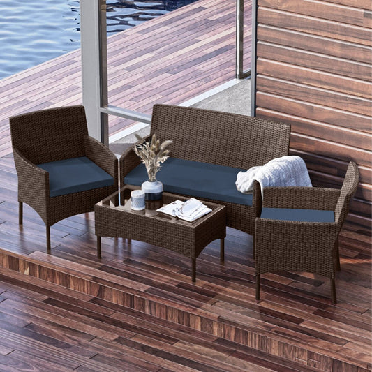 Ensemble de mobilier de patio en résine tressée Nestl 4 pièces - Ensemble de conversation pour patio extérieur