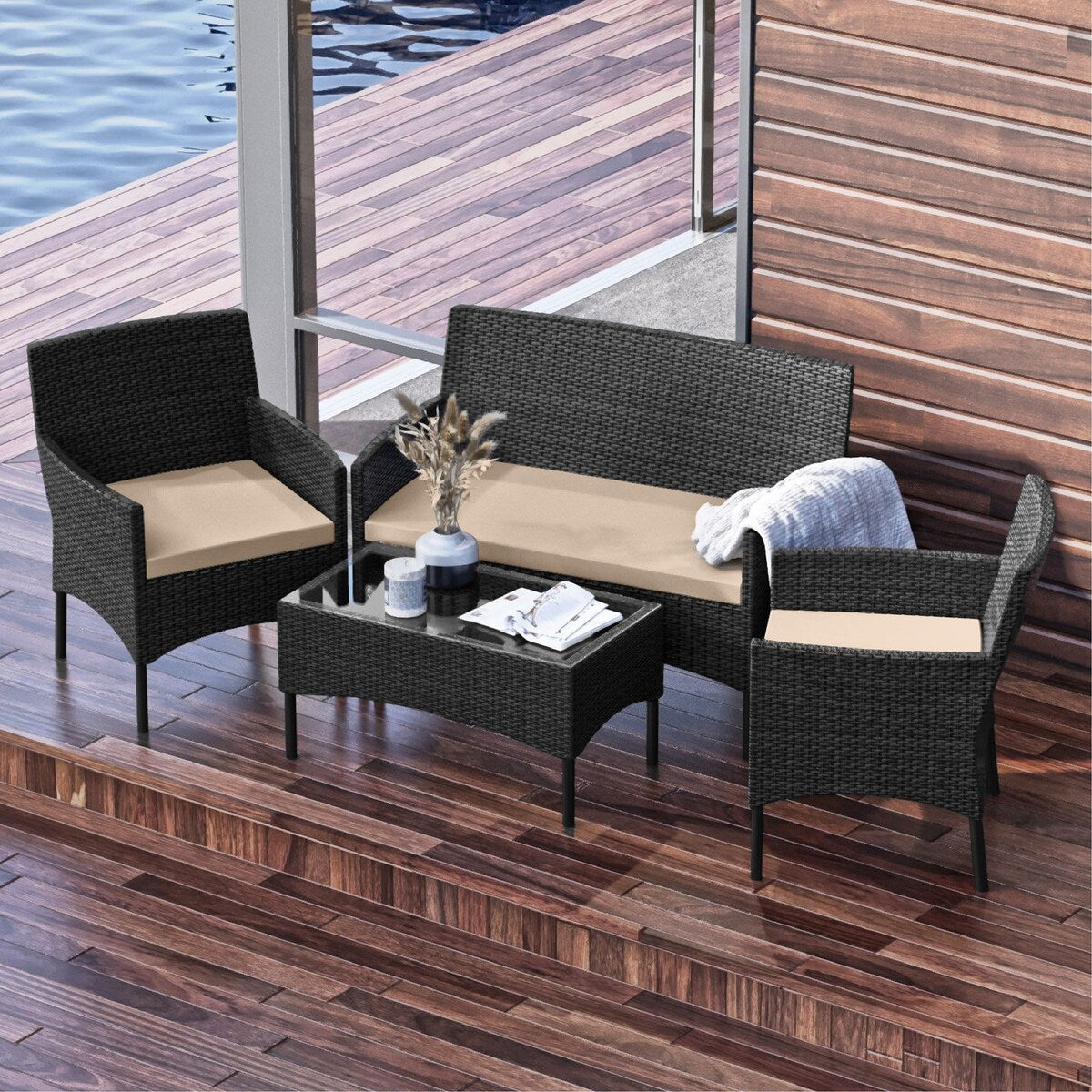 Ensemble de mobilier de patio en résine tressée Nestl 4 pièces - Ensemble de conversation pour patio extérieur