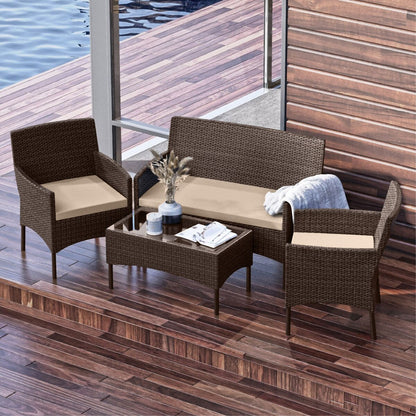 Ensemble de mobilier de patio en résine tressée Nestl 4 pièces - Ensemble de conversation pour patio extérieur