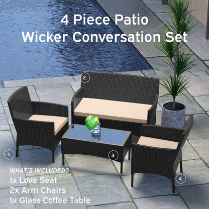 Ensemble de mobilier de patio en résine tressée Nestl 4 pièces - Ensemble de conversation pour patio extérieur