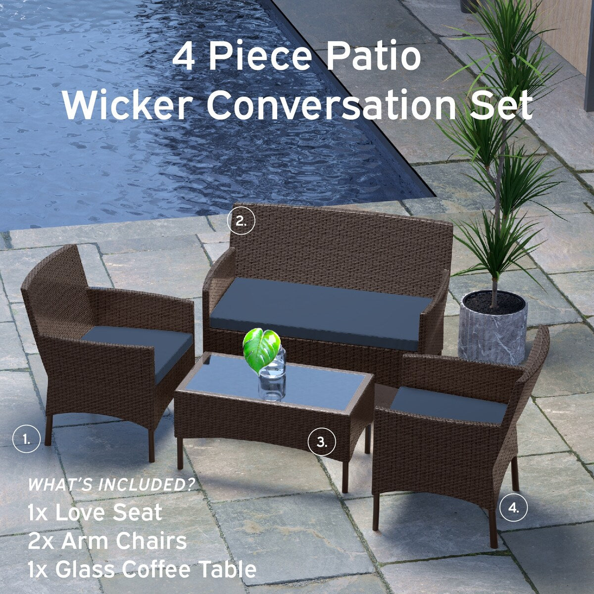 Ensemble de mobilier de patio en résine tressée Nestl 4 pièces - Ensemble de conversation pour patio extérieur