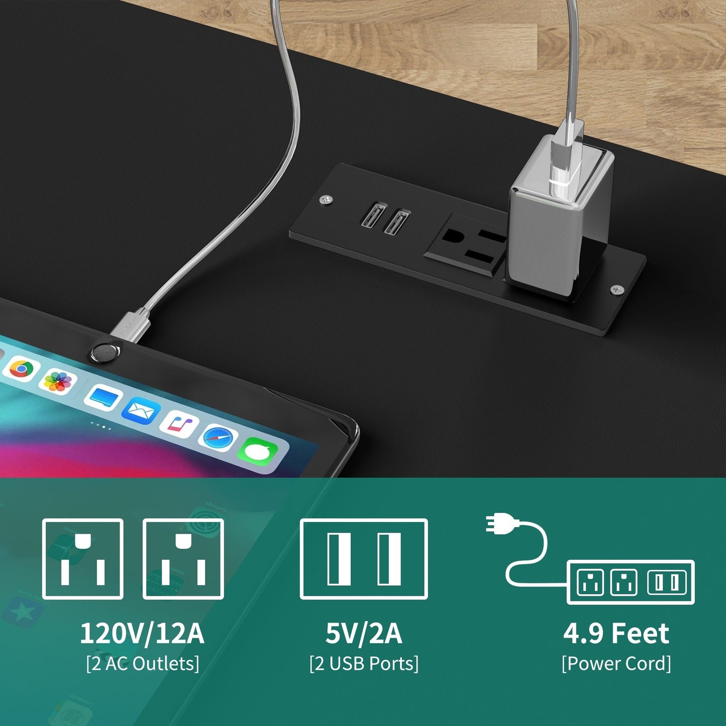 Ensemble de 2 tables de chevet avec station de charge, table d'appoint avec 2 tiroirs, ports USB et prises électriques, pour lit de chevet