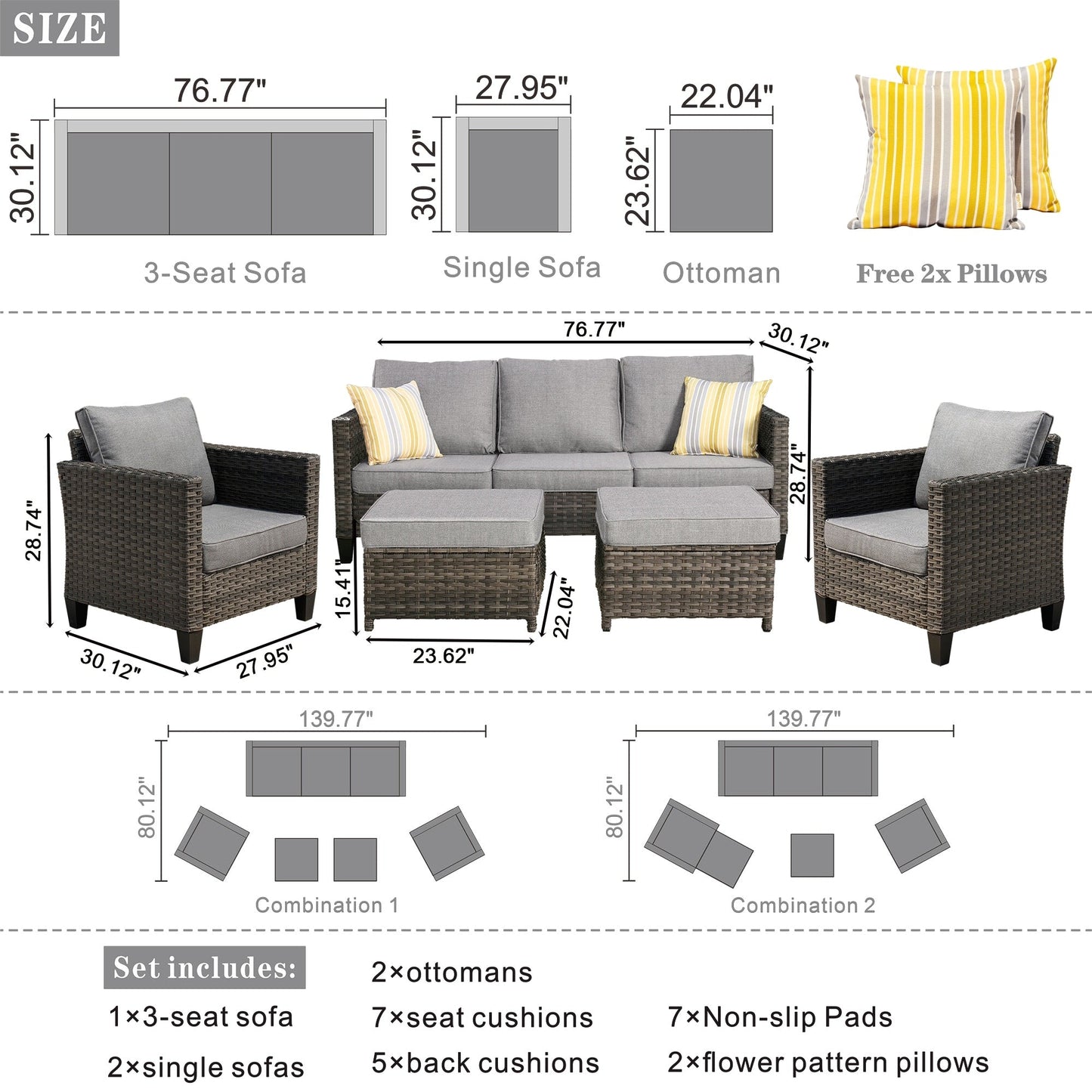 Ensemble de mobilier de patio OVIOS 5 pièces en résine tressée avec dossier haut