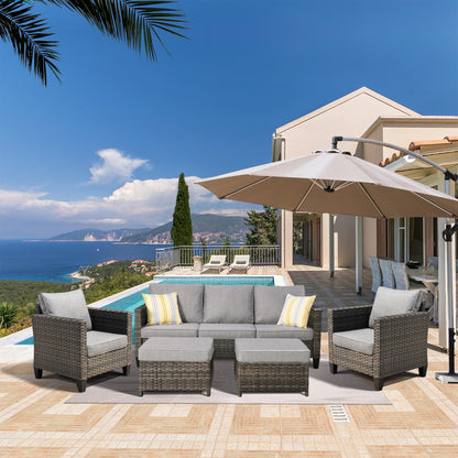 Ensemble de mobilier de patio OVIOS 5 pièces en résine tressée avec dossier haut