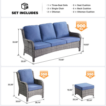 Ensemble de conversation OVIOS 5 pièces en résine tressée avec dossier haut