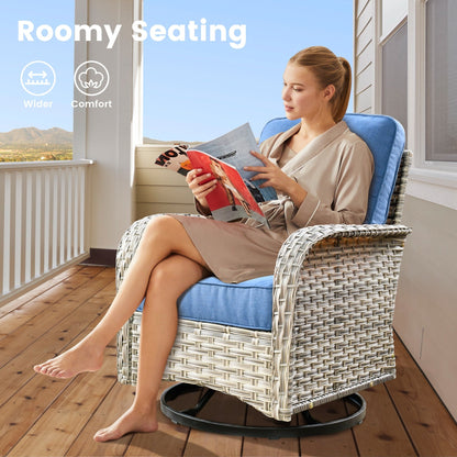 Ensemble de 9 chaises pivotantes d'extérieur en osier OVIOS avec table de feu