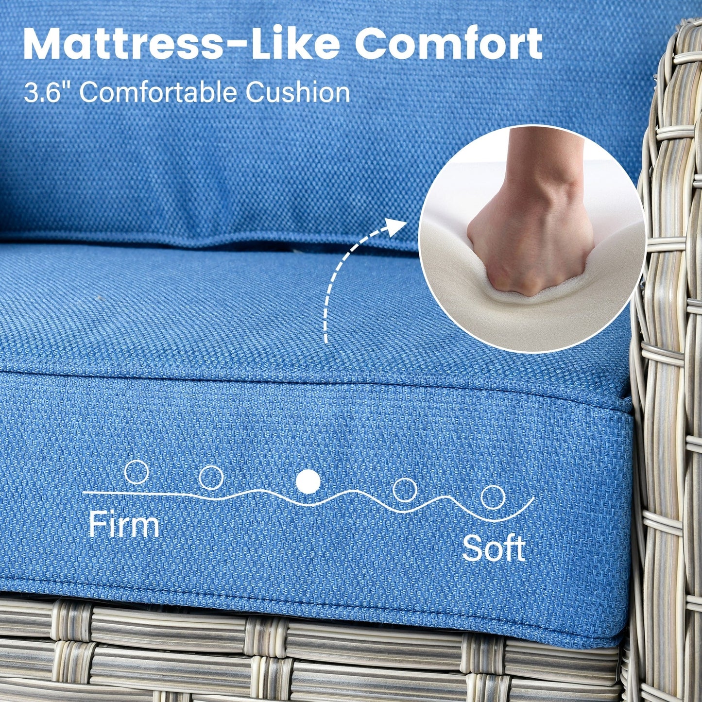 Ensemble de 9 chaises pivotantes d'extérieur en osier OVIOS avec table de feu