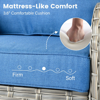 Ensemble de 9 chaises pivotantes d'extérieur en osier OVIOS avec table de feu