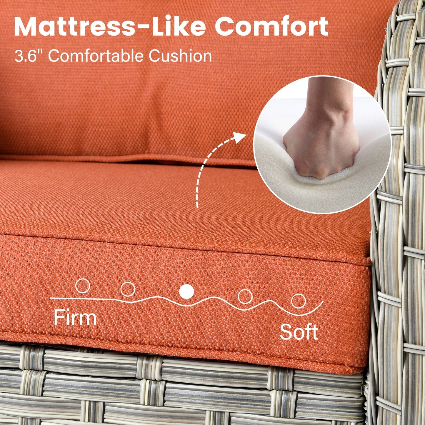 Ensemble de 9 chaises pivotantes d'extérieur en osier OVIOS avec table de feu