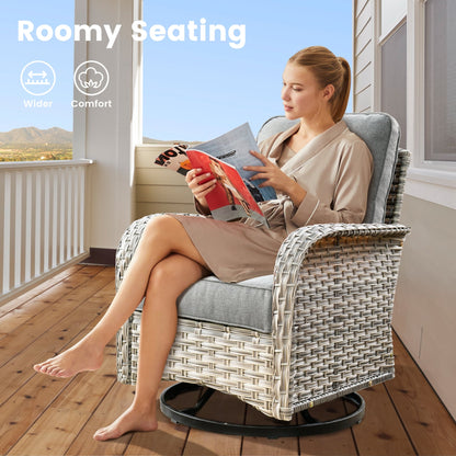 Ensemble de 9 chaises pivotantes d'extérieur en osier OVIOS avec table de feu