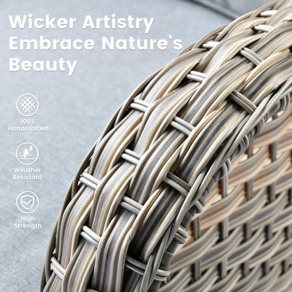 Ensemble de 9 chaises pivotantes d'extérieur en osier OVIOS avec table de feu