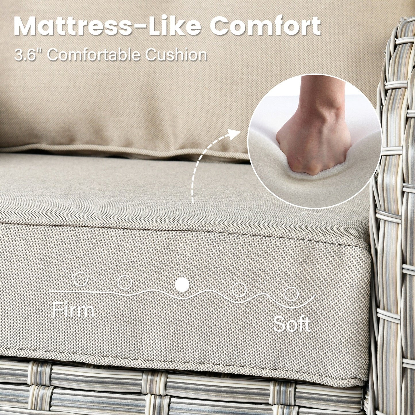 Ensemble de 9 chaises pivotantes d'extérieur en osier OVIOS avec table de feu