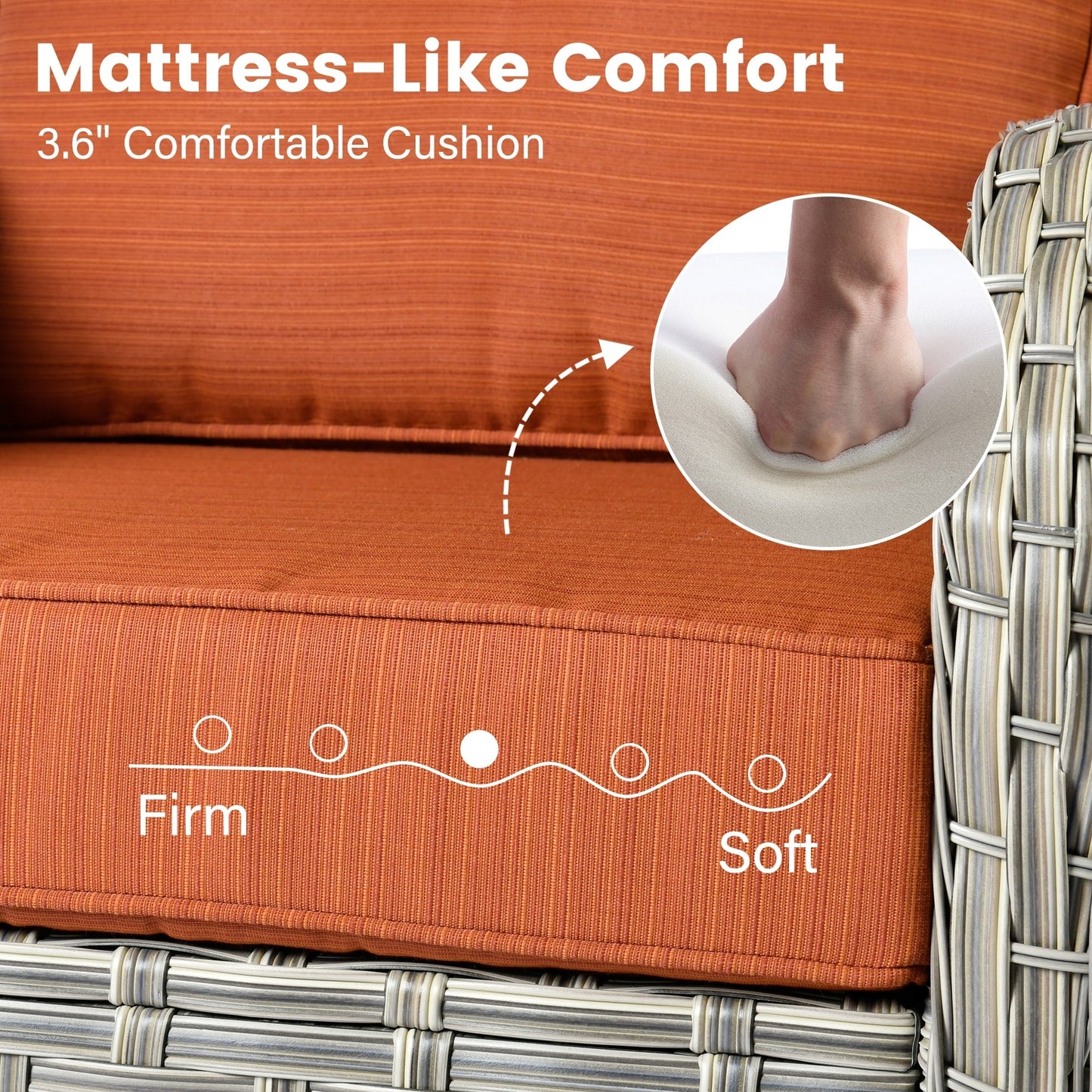 Ensemble de 9 chaises pivotantes d'extérieur en osier OVIOS avec table de feu