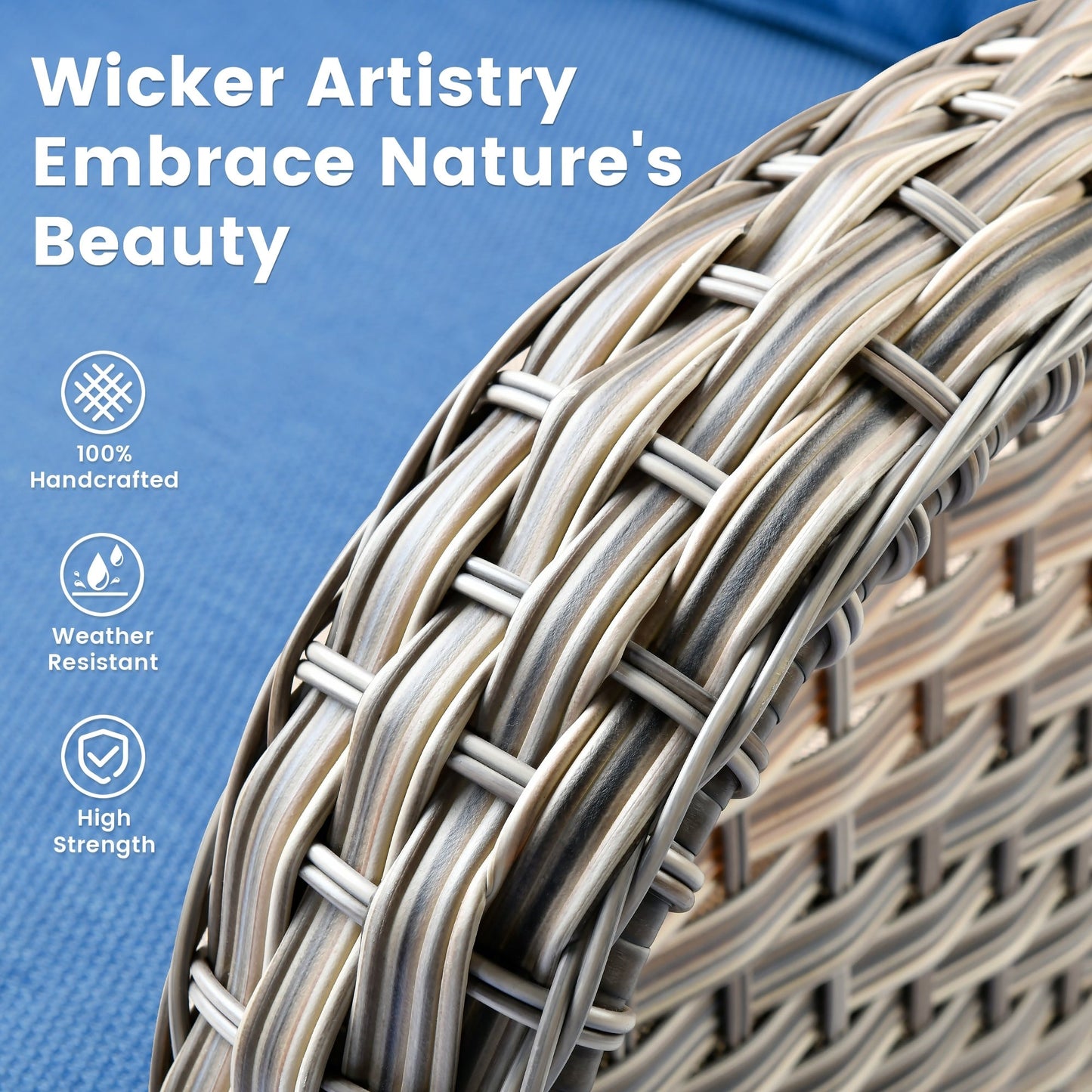 Ensemble de 9 chaises pivotantes d'extérieur en osier OVIOS avec table de feu